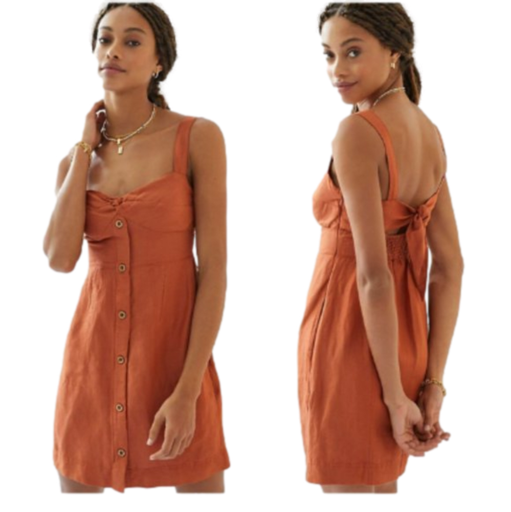 Anthropologie Maeve Twist-Front Mini Dress Brown NWT - Picture 1 of 9